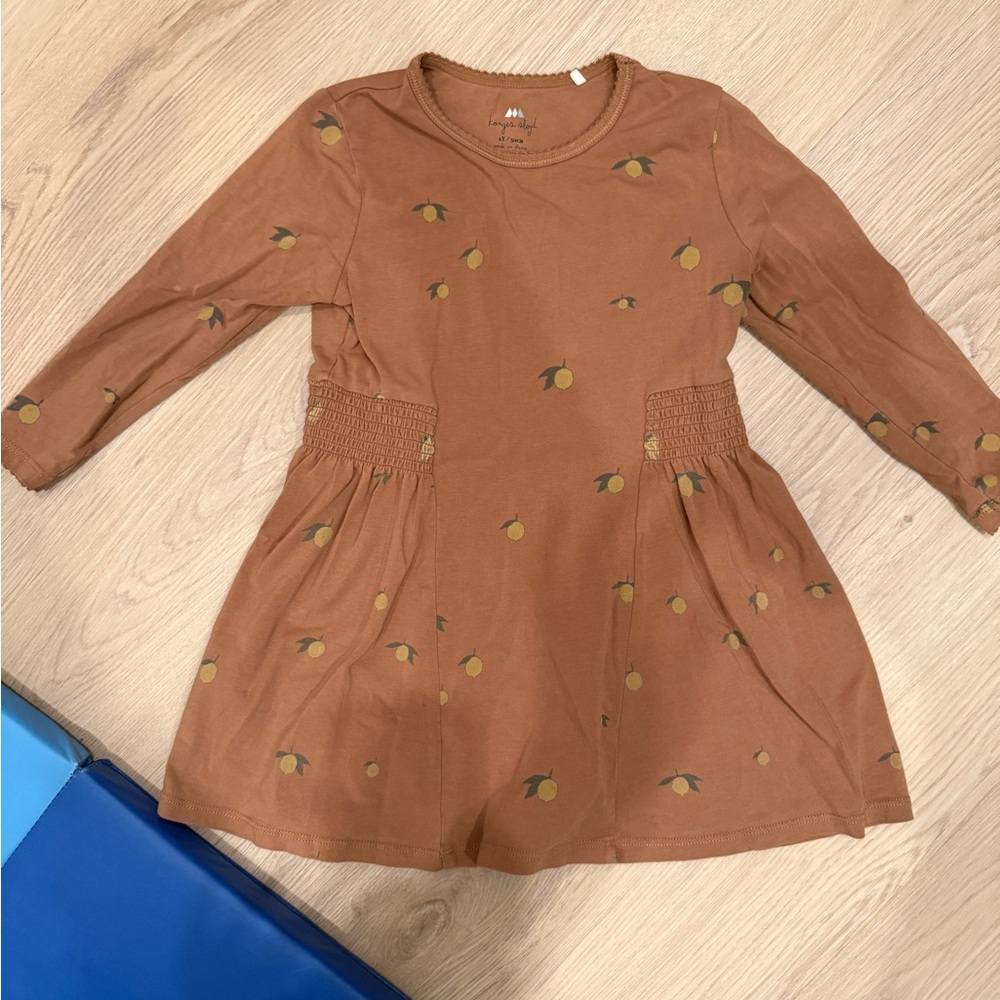 Konges Slojd Brown Kids Dress with Lemon Accents